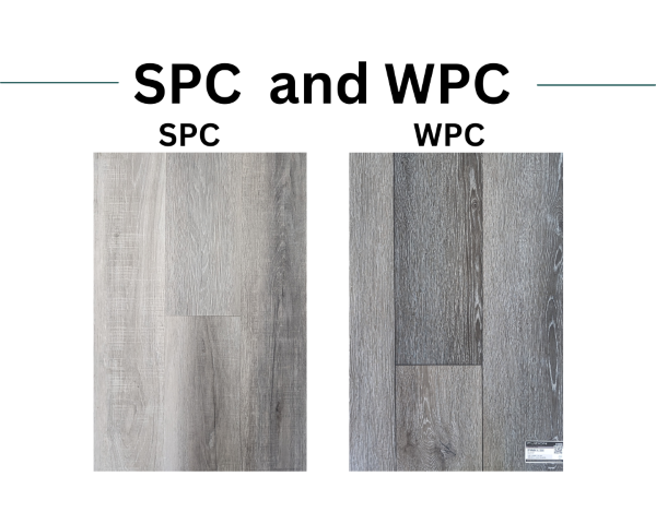 side by side image of spc vinyl plank and wpc vinyl plank spc on the left and wpc on the right