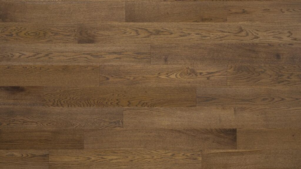 Medium brown hardwood floor planks with visible grain