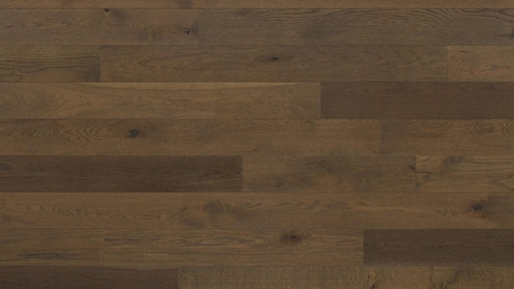 Medium-brown hardwood floor with visible grain