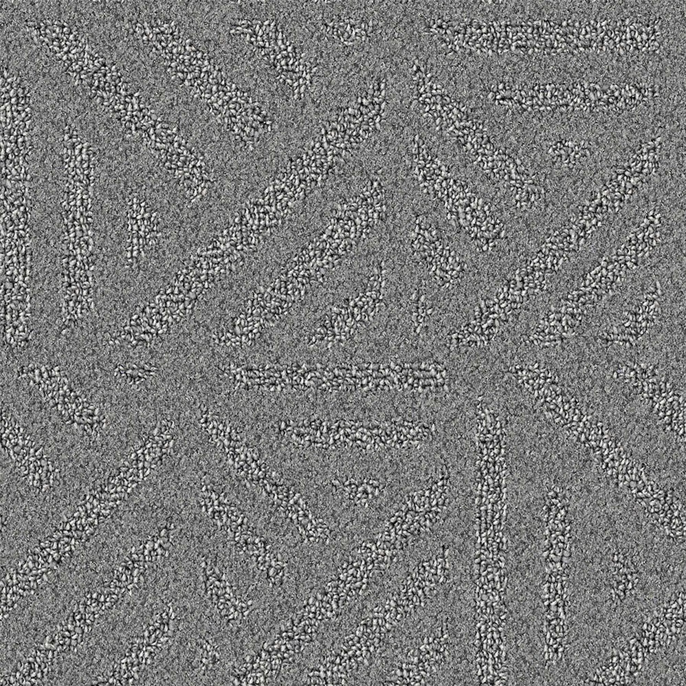 Gray textured carpet with geometric abstract pattern