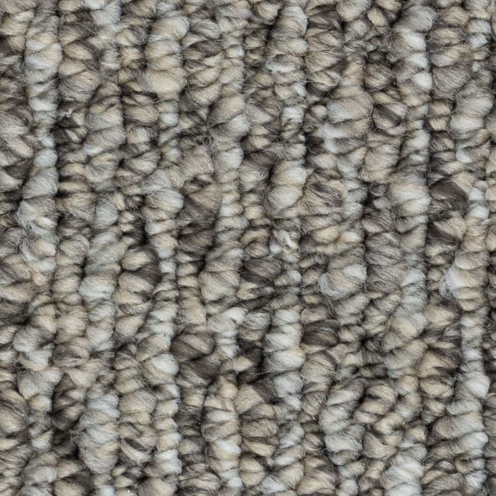 Close-up of gray textured loop pile carpet