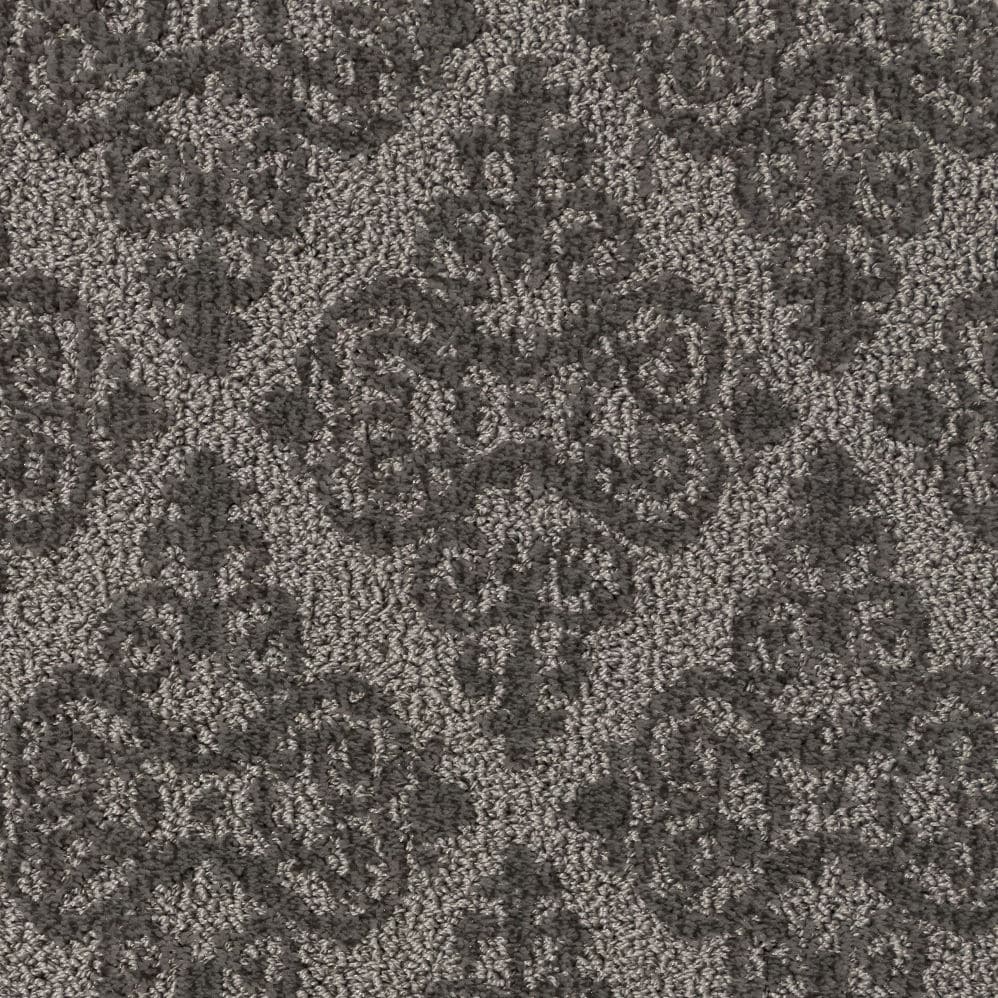 Gray patterned carpet with floral damask design
