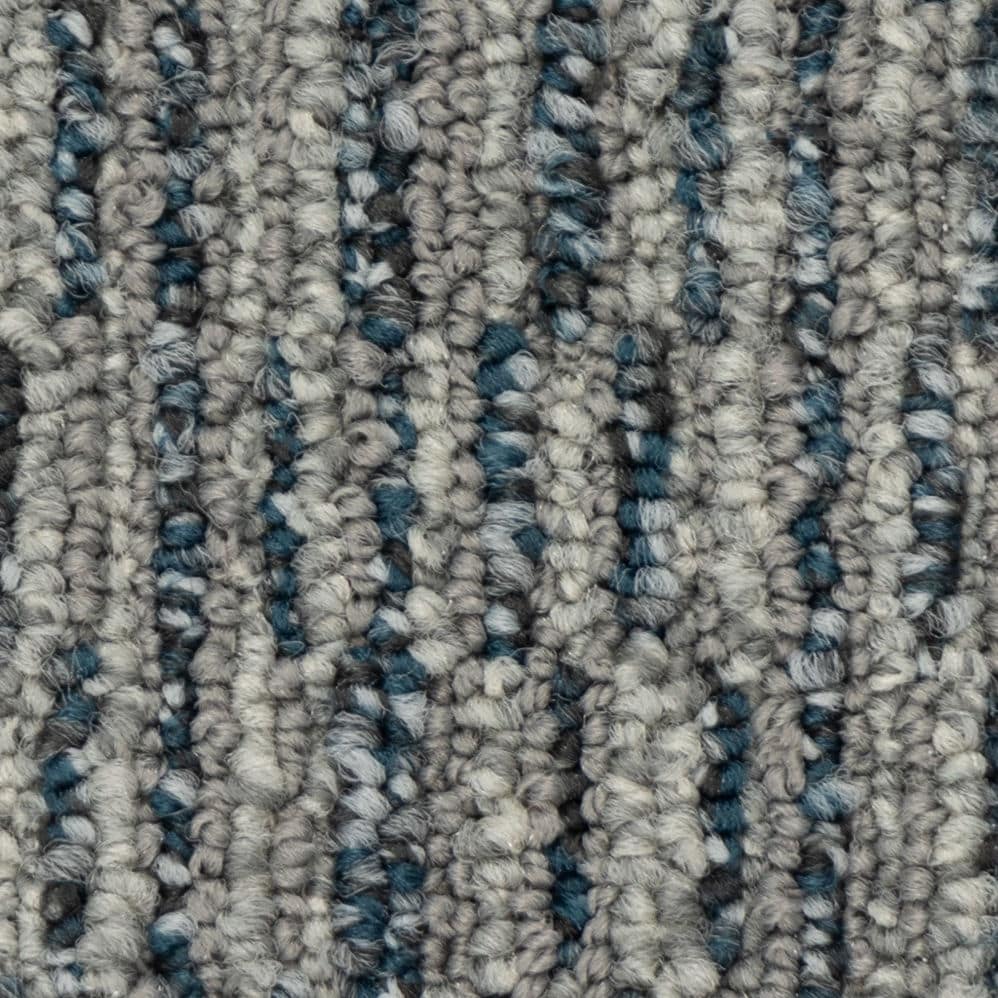 Close-up of gray and blue textured carpet