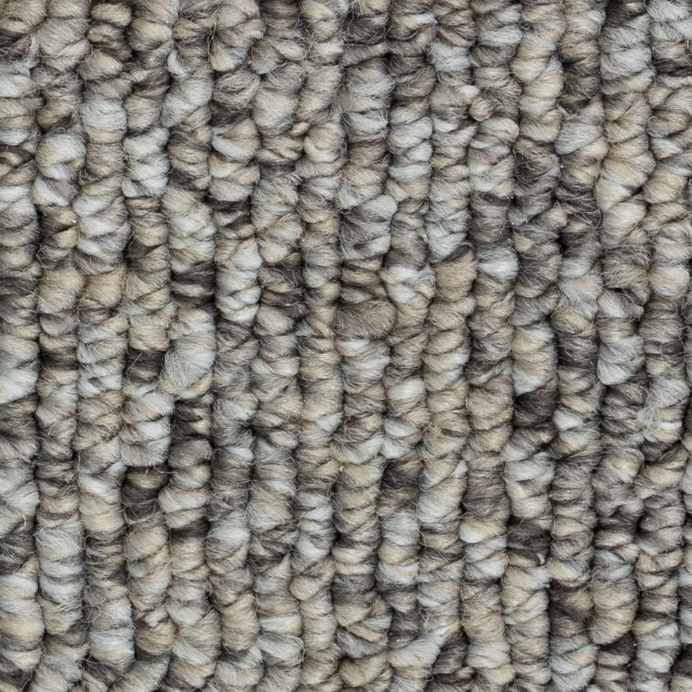 Close-up of textured gray loop carpet fibers