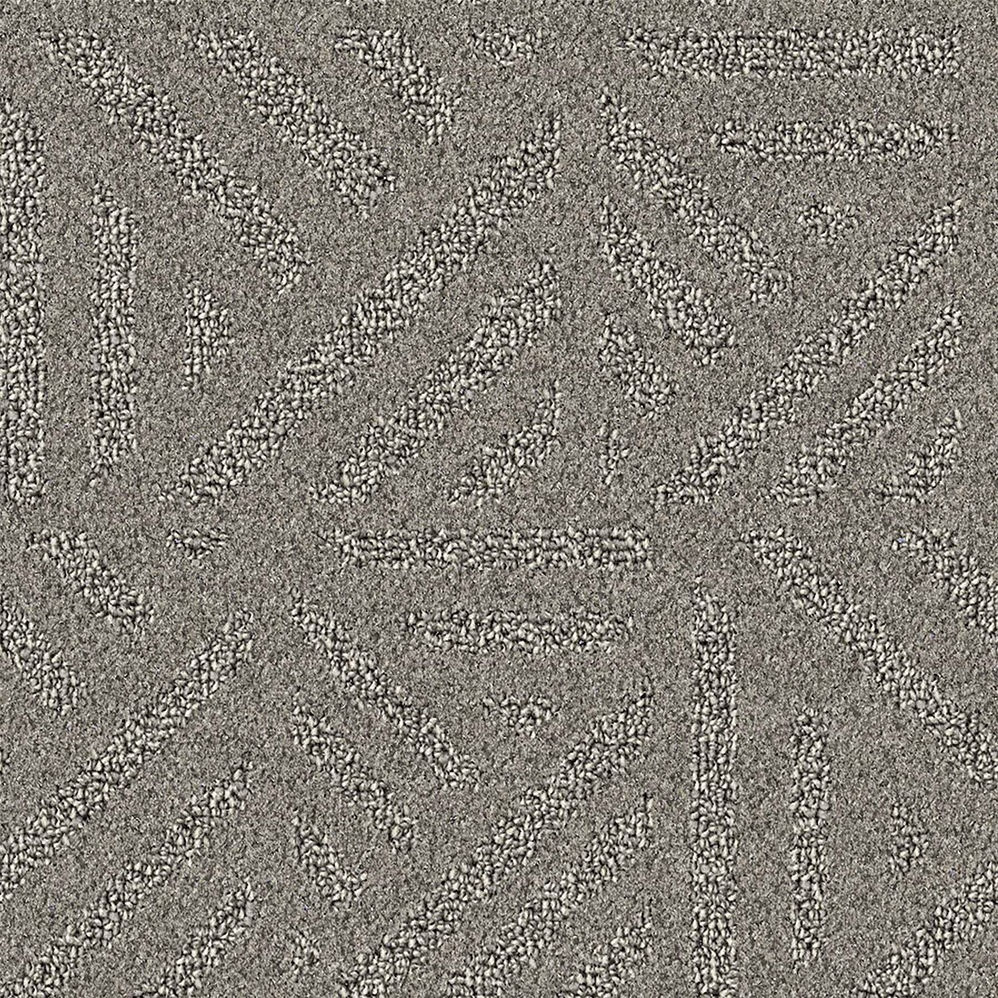 Gray textured carpet with abstract geometric pattern