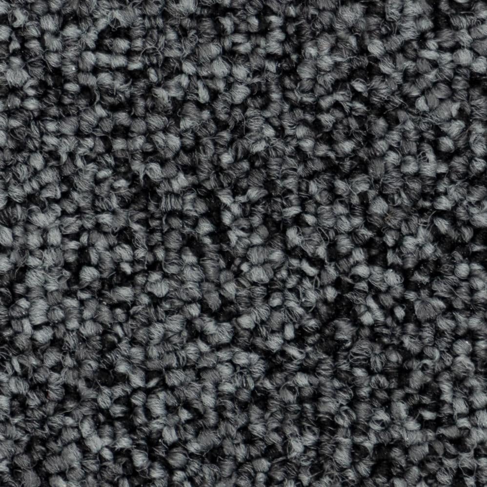 Close-up of dark gray textured carpet fibers