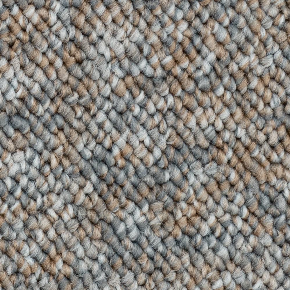 Close-up of gray and beige looped carpet