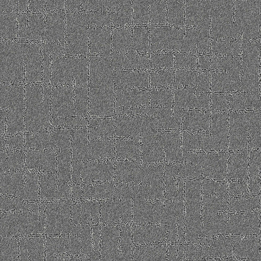Gray textured carpet with geometric rectangular pattern