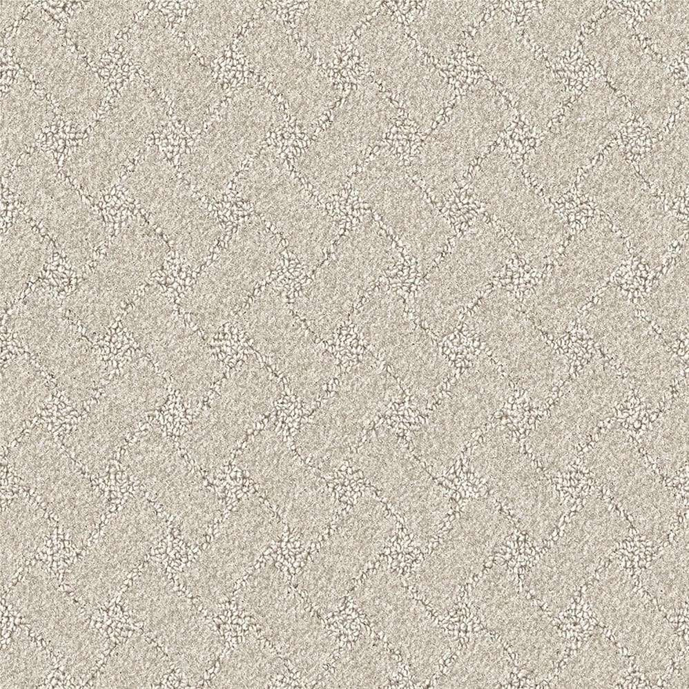 Beige patterned carpet with subtle diamond texture