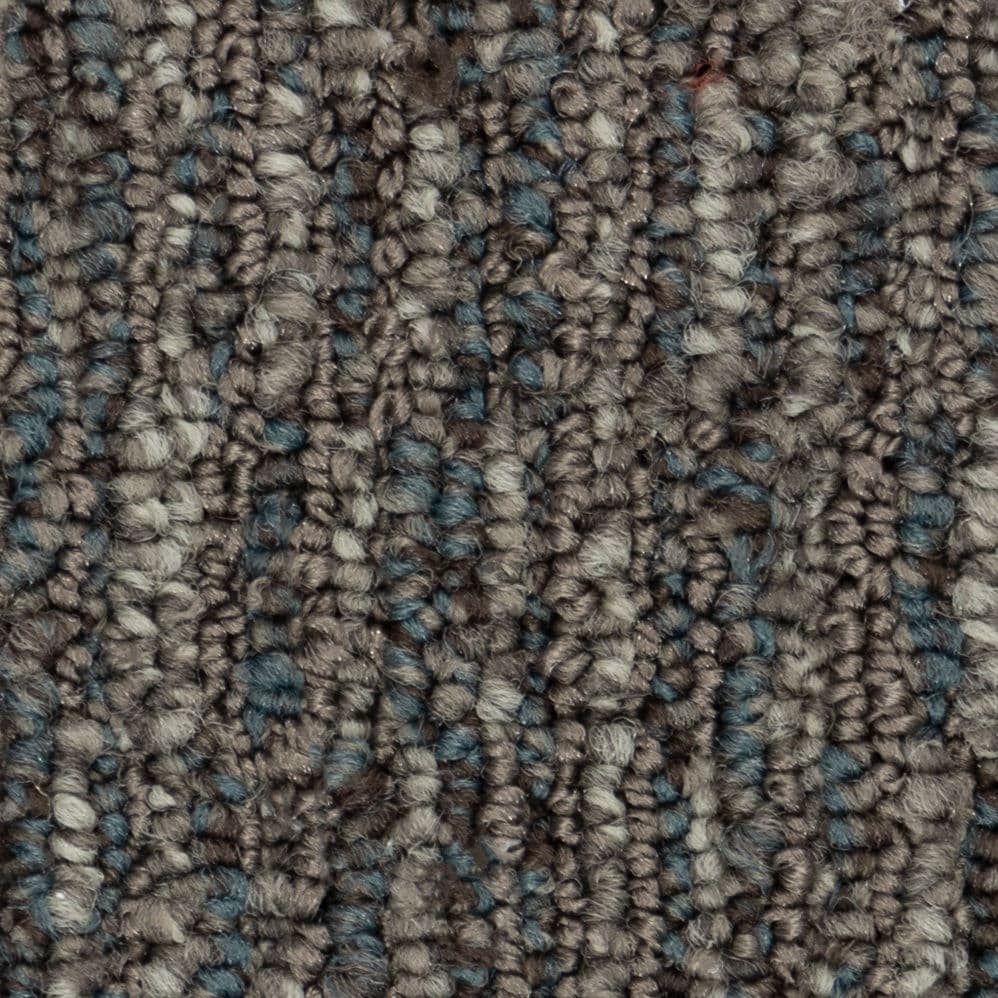 Close-up of gray and blue textured carpet