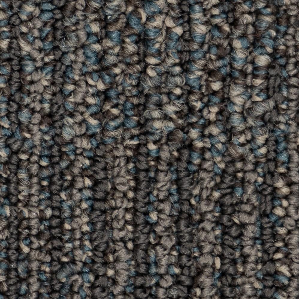Close-up of gray and blue textured carpet