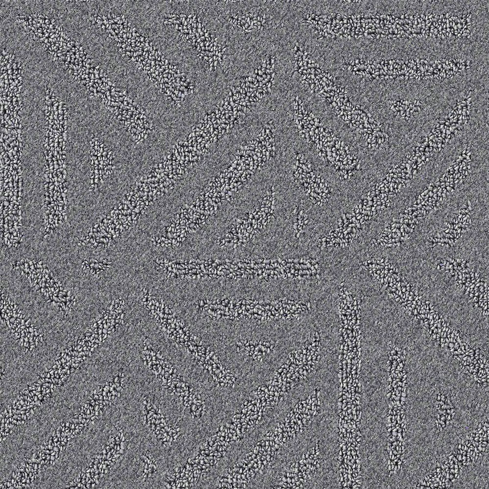 Gray textured carpet with abstract geometric pattern