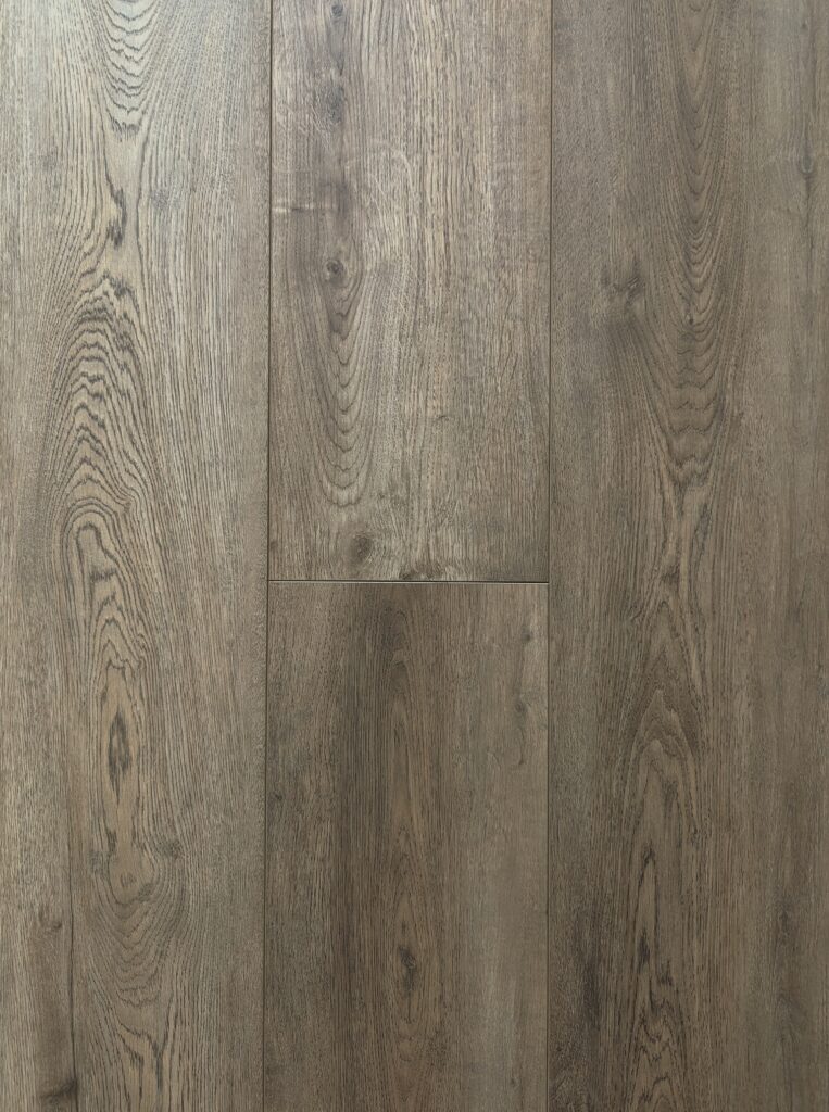 Rustic gray-brown wood flooring planks with grain