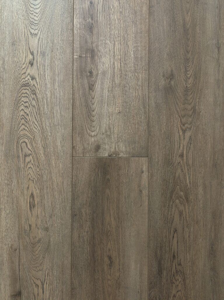 Rustic gray-brown wood flooring planks with grain